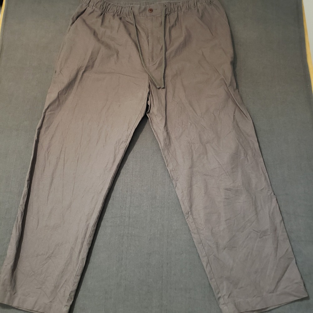 Oak Hill Linen Blend Pants Mens 2X  Grey Drawstring‎ Elastic Waist Casual